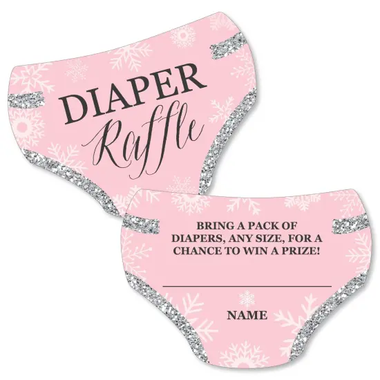 Big Dot of Happiness Pink Winter Wonderland - Diaper Shaped Raffle Ticket Inserts - Snowflake Baby Shower Activities - Diaper Raffle Game - Set of 24 {1}