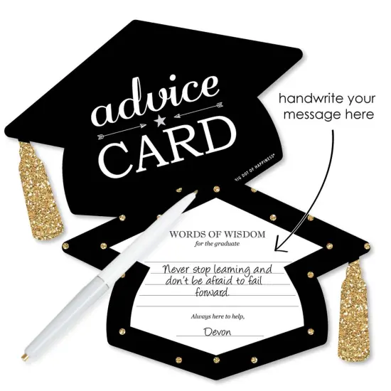Big Dot of Happiness Gold - Tassel Worth the Hassle - Grad Cap Wish Card Graduation Party Activities - Shaped Advice Cards Games - Set of 20 {3}