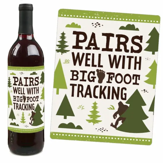 Big Dot of Happiness Sasquatch Crossing - Bigfoot Party or Birthday Party Decorations for Women and Men - Wine Bottle Label Stickers - Set of 4 {4}
