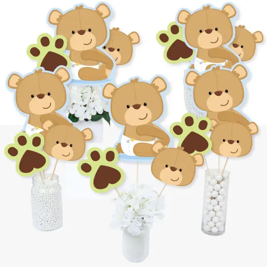 Big Dot of Happiness Baby Boy Teddy Bear - Baby Shower Centerpiece Sticks - Table Toppers - Set of 15 {3}