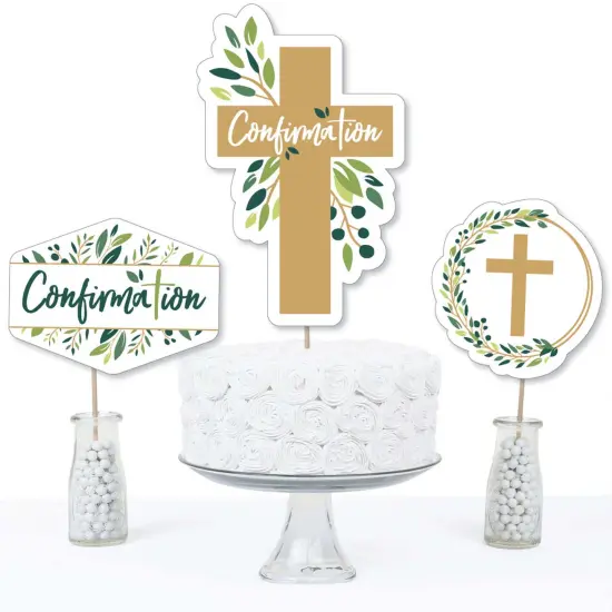 Big Dot of Happiness Confirmation Elegant Cross - Religious Party Centerpiece Sticks - Table Toppers - Set of 15 {4}