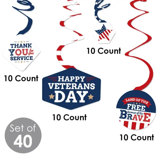 Big Dot of Happiness Happy Veterans Day - Patriotic Hanging Decor - Party Decoration Swirls - Set of 40 {6}