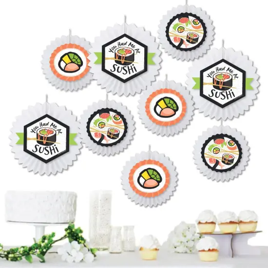 Big Dot of Happiness Let's Roll - Sushi - Hanging Japanese Party Tissue Decoration Kit - Paper Fans - Set of 9 {1}