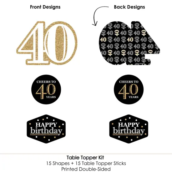 Big Dot of Happiness Adult 40th Birthday - Gold - Birthday Party Centerpiece Sticks - Table Toppers - Set of 15 {6}