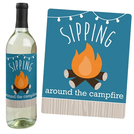 Big Dot of Happiness Happy Camper - Camping Baby Shower or Birthday Party Decorations for Women and Men - Wine Bottle Label Stickers - Set of 4 {4}