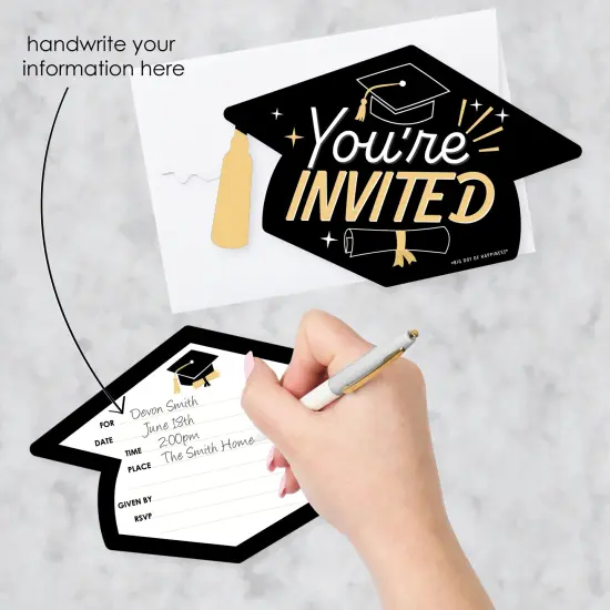 Big Dot of Happiness Hello College Graduation Party Invitations - Shaped Fill-In Invite Cards with Envelopes - Set of 12 {3}