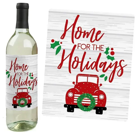 Big Dot of Happiness Merry Little Christmas Tree - Red Truck and Car Christmas Party Decor for Women and Men - Wine Bottle Label Stickers - Set of 4 {6}