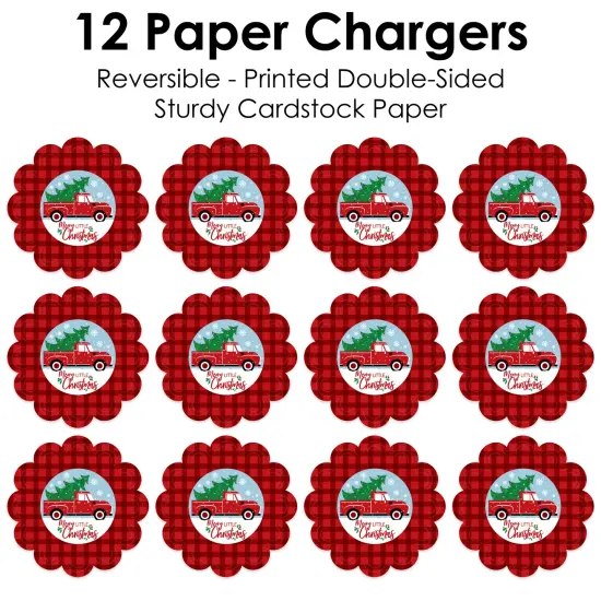 Big Dot of Happiness Merry Little Christmas Tree - Red Truck Christmas Party Round Table Decorations - Paper Chargers - Place Setting For 12 {7}