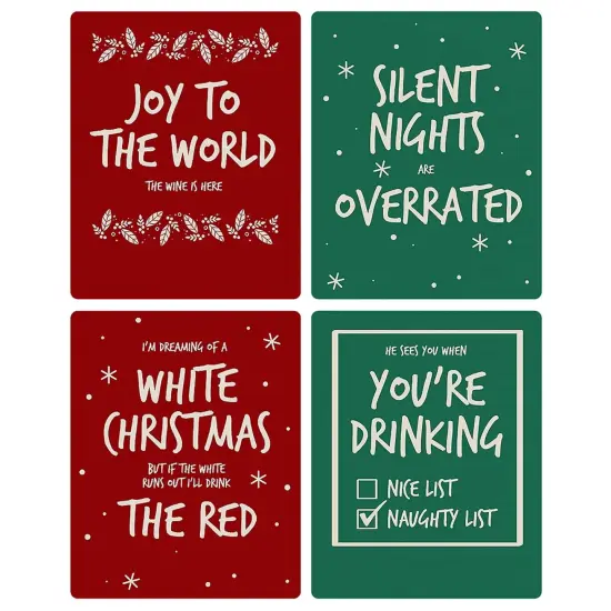 Big Dot of Happiness Red and Green Christmas - Holiday Decorations for Women and Men - Wine Bottle Label Stickers - Set of 4 {3}