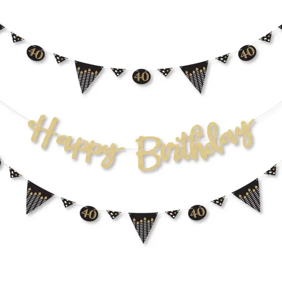 Big Dot of Happiness Adult 40th Birthday - Gold - Birthday Party Letter Banner Decor - 36 Cutouts & No-Mess Real Gold Glitter Happy Birthday Letters {1}