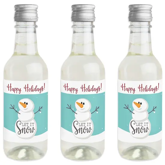 Big Dot of Happiness Let It Snow - Snowman - Mini Wine and Champagne Bottle Label Stickers - Christmas and Holiday Party Favor Gift - Set of 16 {1}