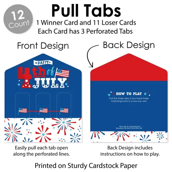 Big Dot of Happiness Firecracker 4th of July -Party Game Pickle Cards - Pull Tabs 3-in-a-Row - Set of 12 {7}