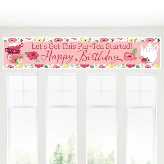 Big Dot of Happiness Floral Let's Par-Tea - Happy Birthday Garden Tea Party Decorations Party Banner {6}