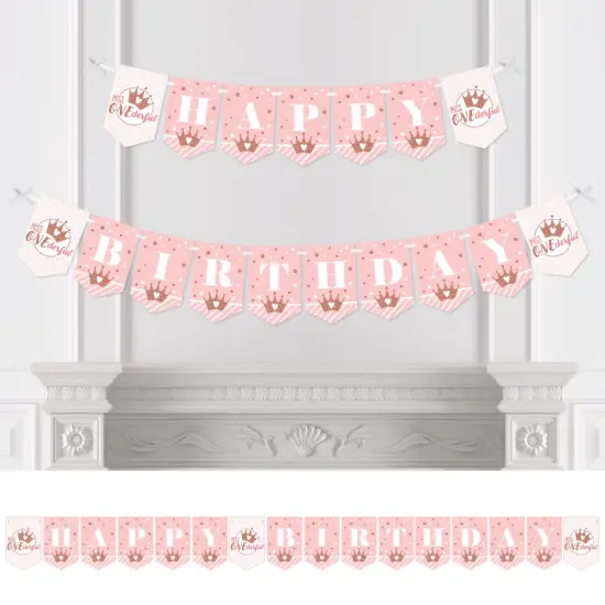 Big Dot of Happiness 1st Birthday Little Miss Onederful - Girl First Birthday Party Bunting Banner - Birthday Party Decorations - Happy Birthday {1}