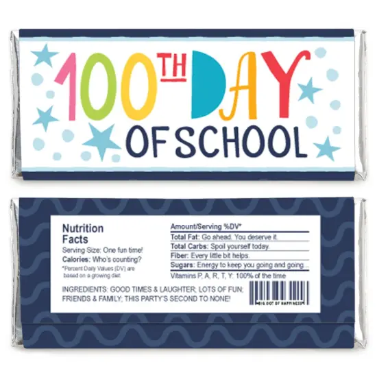 Big Dot of Happiness Happy 100th Day of School - Candy Bar Wrapper 100 Days Party Favors - Set of 24 {3}