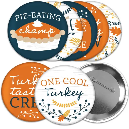 Big Dot of Happiness Happy Thanksgiving - 3 inch Fall Harvest Party Badge - Pinback Buttons - Set of 8 {1}