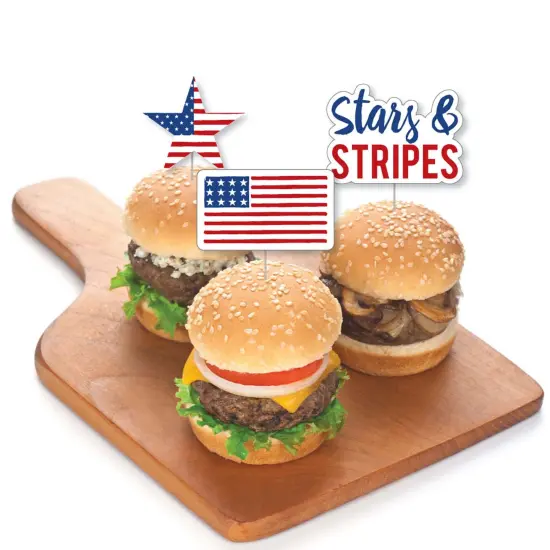 Big Dot of Happiness Stars & Stripes - Dessert Cupcake Toppers - Memorial Day & 4th of July USA Patriotic Party Clear Treat Picks - Set of 24 {4}