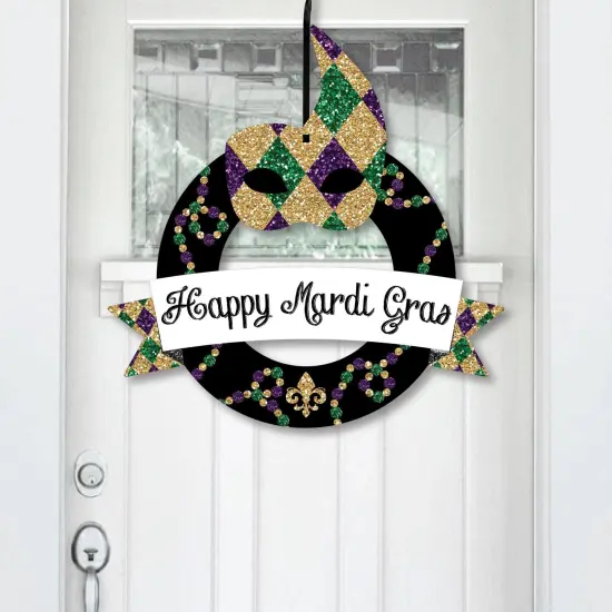 Big Dot of Happiness Mardi Gras - Outdoor Masquerade Party Decor - Front Door Wreath {1}