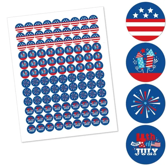 Big Dot of Happiness Firecracker 4th of July - Red, White & Royal Blue Party Round Candy Sticker Favors - Labels Fits Chocolate Candy (1 sheet of 108) {3}