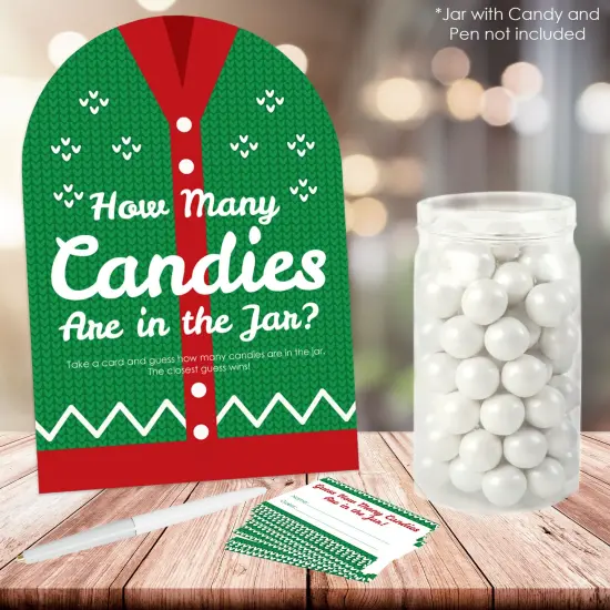 Big Dot of Happiness Ugly Sweater - How Many Candies Holiday and Christmas Party Game - 1 Stand and 40 Cards - Candy Guessing Game {3}