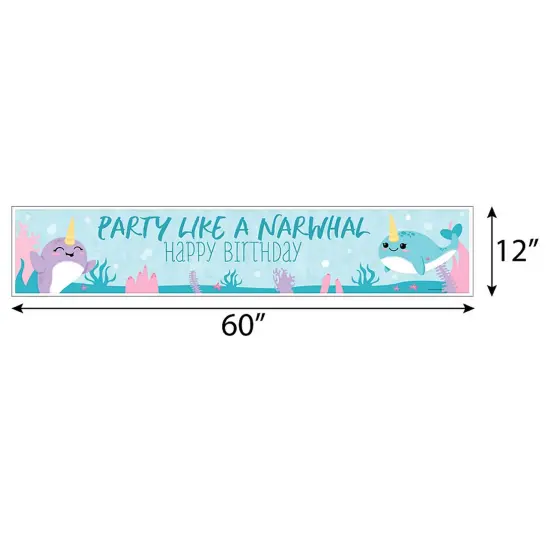 Big Dot of Happiness Narwhal Girl - Under The Sea Happy Birthday Decorations Party Banner {3}