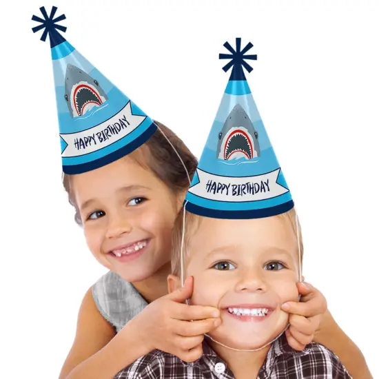 Big Dot of Happiness Shark Zone - Cone Jawsome Shark Happy Birthday Party Hats for Kids and Adults - Set of 8 (Standard Size) {3}