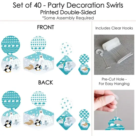 Big Dot of Happiness Arctic Polar Animals - Winter Baby Shower or Birthday Party Hanging Decor - Party Decoration Swirls - Set of 40 {7}