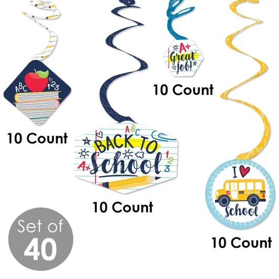Big Dot of Happiness Back to School - First Day of School Classroom Hanging Decor - Party Decoration Swirls - Set of 40 {6}