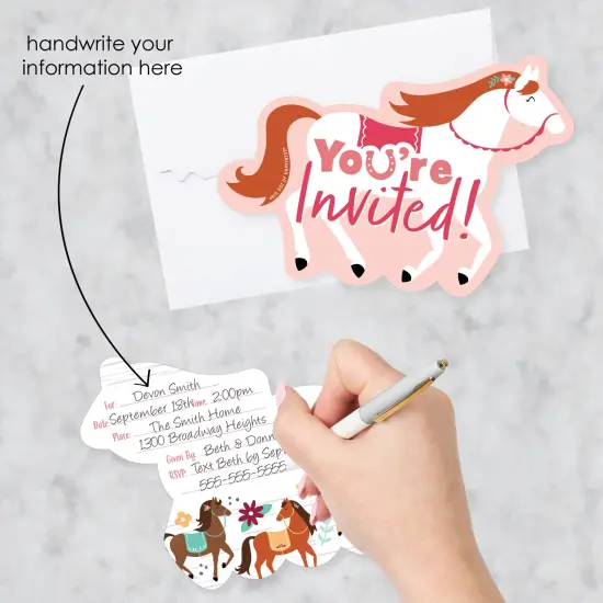 Big Dot of Happiness Run Wild Horses - Shaped Fill-In Invitations - Pony Birthday Party Invitation Cards with Envelopes - Set of 12 {3}