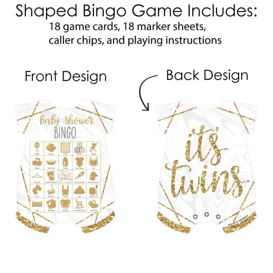 Big Dot of Happiness It&rsquo;s Twins - Picture Bingo Cards and Markers - Gold Twins Baby Shower Shaped Bingo Game - Set of 18 {4}