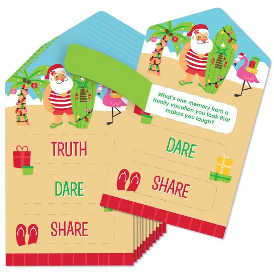 Big Dot of Happiness Tropical Christmas - Beach Santa Holiday Party Game Pickle Cards - Truth, Dare, Share Pull Tabs - Set of 12 {1}