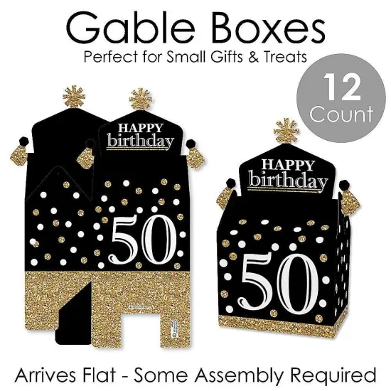 Big Dot of Happiness Adult 50th Birthday - Gold - Treat Box Party Favors - Birthday Party Goodie Gable Boxes - Set of 12 {7}