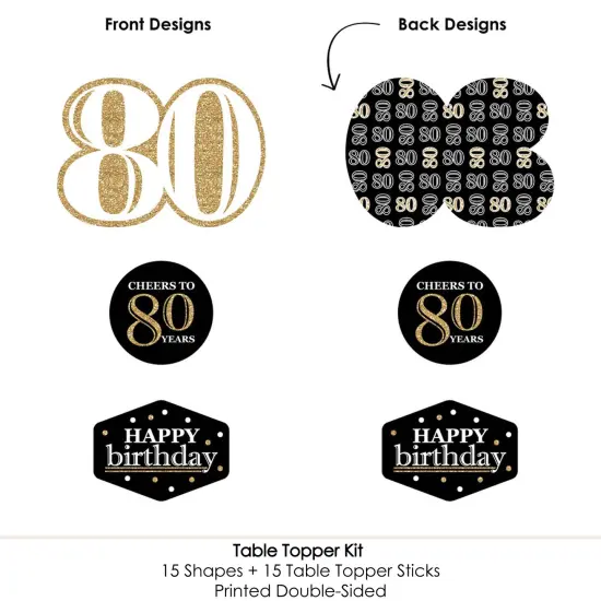 Big Dot of Happiness Adult 80th Birthday - Gold - Birthday Party Centerpiece Sticks - Table Toppers - Set of 15 {6}