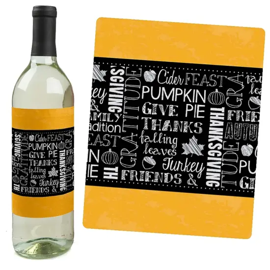 Big Dot of Happiness Give Thanks - Thanksgiving Decorations for Women and Men - Wine Bottle Label Stickers - Set of 4 {6}