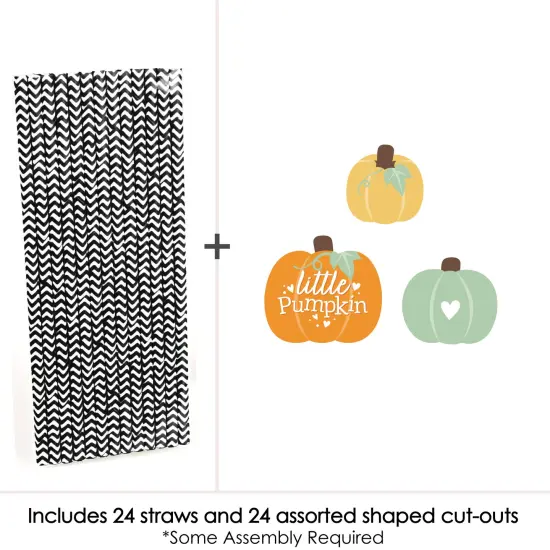 Big Dot of Happiness Little Pumpkin - Paper Straw Decor - Fall Birthday Party or Baby Shower Striped Decorative Straws - Set of 24 {4}