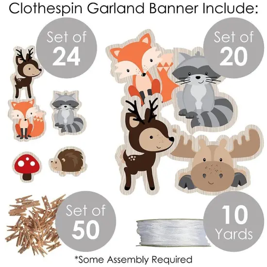 Big Dot of Happiness Woodland Creatures - Baby Shower or Birthday Party DIY Decorations - Clothespin Garland Banner - 44 Pieces {6}