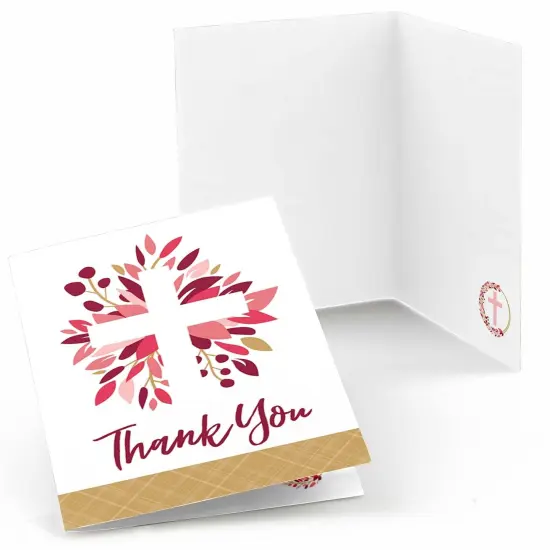 Big Dot of Happiness Pink Elegant Cross - Girl Religious Party Thank You Cards (8 count) {1}