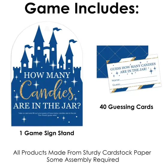 Big Dot of Happiness Royal Prince Charming - How Many Candies Baby Shower or Birthday Party Game - 1 Stand and 40 Cards - Candy Guessing Game {4}