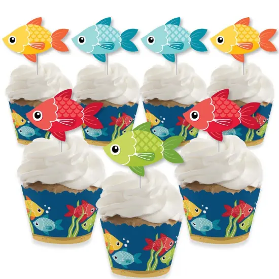 Big Dot of Happiness Let's Go Fishing - Cupcake Decoration - Fish Themed Birthday Party or Baby Shower Cupcake Wrappers & Treat Picks Kit - Set of 24 {1}