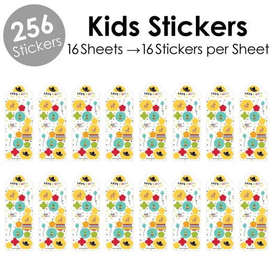 Big Dot of Happiness Let's Fiesta - Fiesta Birthday Party Favor Kids Stickers - 16 Sheets - 256 Stickers {3}
