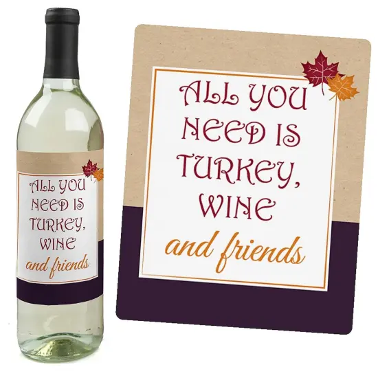 Big Dot of Happiness Friends Thanksgiving Feast - Friendsgiving Party Decorations for Women and Men - Wine Bottle Label Stickers - Set of 4 {4}