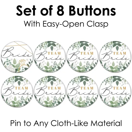 Big Dot of Happiness Boho Botanical Bride - 3 inch Greenery Bridal Shower and Wedding Party Badge - Pinback Buttons - Set of 8 {7}