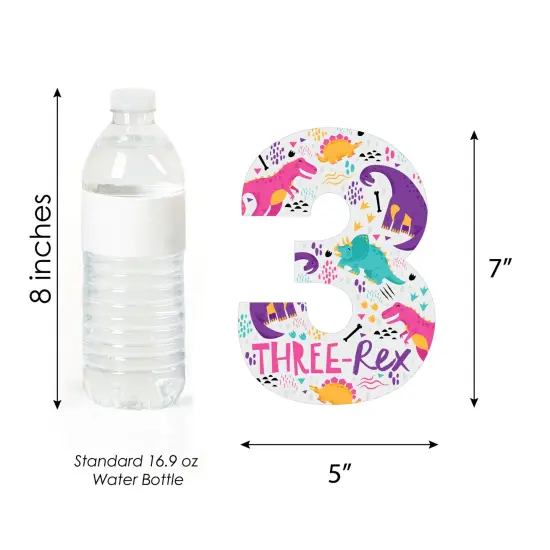 Big Dot of Happiness 3rd Birthday Roar Dinosaur Girl - Three Shaped Decorations DIY Three Rex Dino Third Birthday Party Essentials - Set of 20 {6}