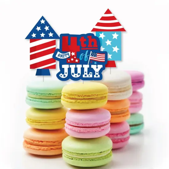 Big Dot of Happiness Firecracker 4th of July - Dessert Cupcake Toppers - Red, White and Royal Blue Party Clear Treat Picks - Set of 24 {6}