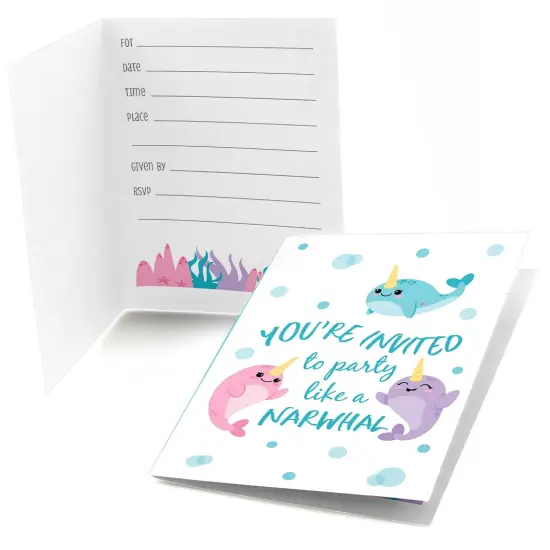 Big Dot of Happiness Narwhal Girl - Fill In Under The Sea Baby Shower or Birthday Party Invitations (8 count) {1}