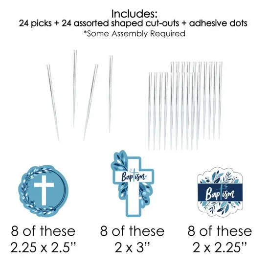 Big Dot of Happiness Baptism Blue Elegant Cross - Dessert Cupcake Toppers - Boy Religious Party Clear Treat Picks - Set of 24 {7}