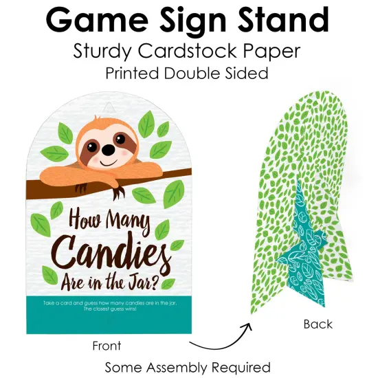 Big Dot of Happiness Let&rsquo;s Hang - Sloth - How Many Candies Baby Shower or Birthday Party Game - 1 Stand and 40 Cards - Candy Guessing Game {6}