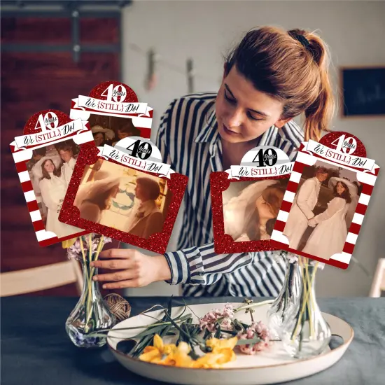 Big Dot of Happiness We Still Do - 40th Wedding Anniversary - Anniversary Party Picture Centerpiece Sticks - Photo Table Toppers - 15 Pieces {3}