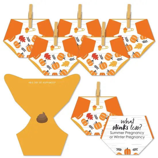 Big Dot of Happiness Fall Pumpkin - Halloween or Thanksgiving Baby Shower Conversation Starter - 2-in-1 Dirty Diaper Game - Set of 24 {1}