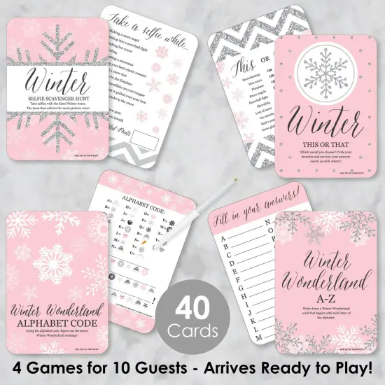 Big Dot of Happiness Pink Winter Wonderland - 4 Holiday Snowflake Birthday Party and Baby Shower Games - 10 Cards Each - Gamerific Bundle {3}